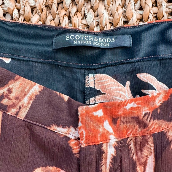 Scotch & Soda Palm Print Wide Leg Pants - Brown, Size S - Picture 6 of 8